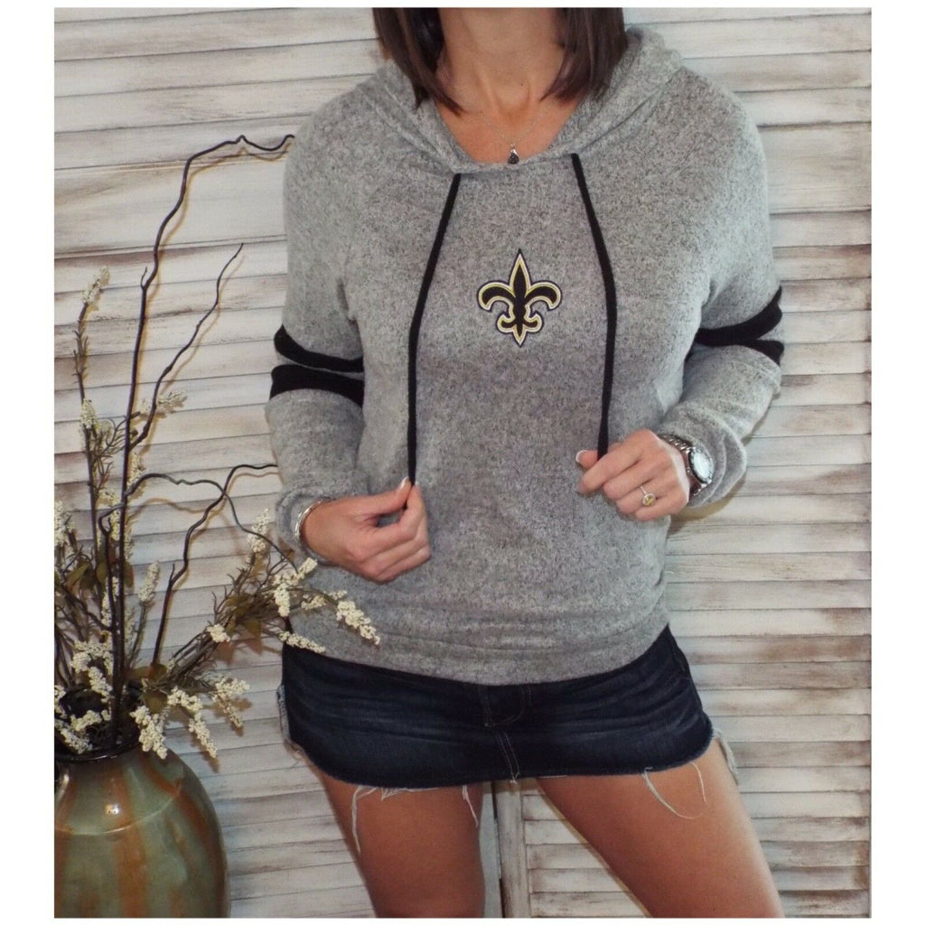 New Orleans Saints Fleur de Lis Contrast Sweater Knit Hoodie Long Sleeve Gray