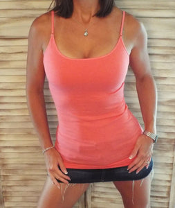 Sexy Low Cut Shelf Bra Cleavage Adjustable Strap Cami Tunic Tank Coral S/M/L