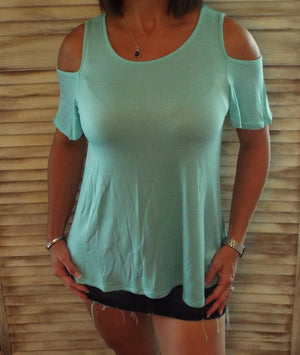 Very Sexy Scoop Neck Cold Shoulder Cutout Dolman Drape Top Mint Green S/M/L