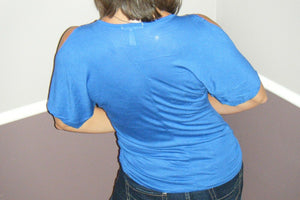 Very Sexy V-Neck Cold Shoulder Cutout Dolman Drape Cleavage Top Royal Blue S/M/L