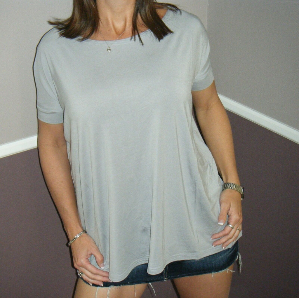 PIKO Dolman Wide Open Boat Neck Dolman Sleeve Floaty Tunic Top Shirt Silver Gray