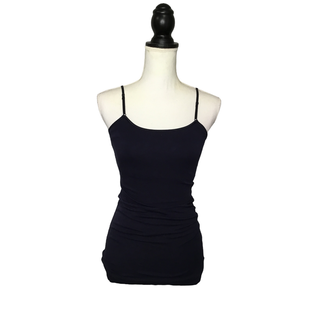 Sexy Low Cut Shelf Bra Adjustable Strap Long Cami Tunic Basic Navy