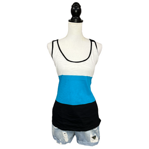 Summer Color Block Scoop Neck Low Cut Sporty Racerback Tank Teal Black PLUS