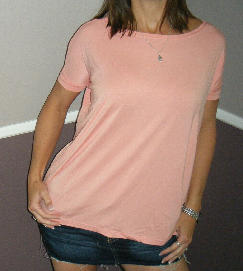 Sexy PIKO Dolman Wide Open Boat Neck Dolman Sleeve Tunic Top Shirt Peach