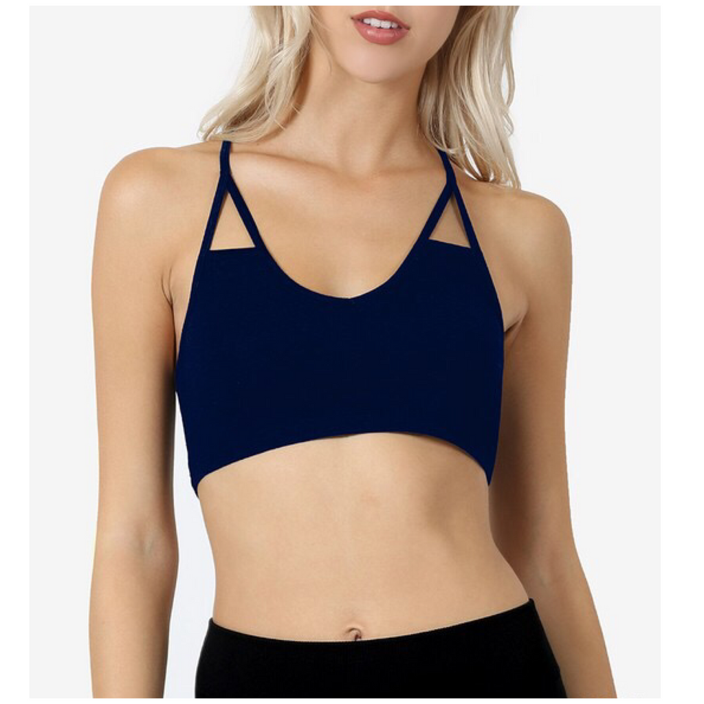 Very Sexy Low Cut Bralette Criss Cross Yoga Sport Stretch Tank Navy S/M/L