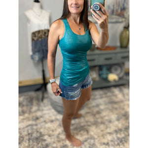 Very Sexy Low Scoop Neck Racerback Metallic Summer Tank Top Shirt Green S/M/L