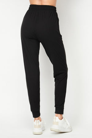 “Better Than Me” Sporty Joggers Slash Pocket Drawstring Stretch Ankle Lounge Comfort Pants Black