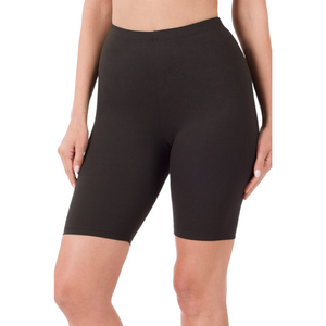 “Emma Shorts” Sporty Biker Shorts Pull On Elastic Waist Lightweight Long Soft Stretchy Black