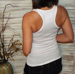“Can’t Touch This” Ribbed Racerback Low Cut Scoop Boy Beater Cleavage Tank Top White PLUS