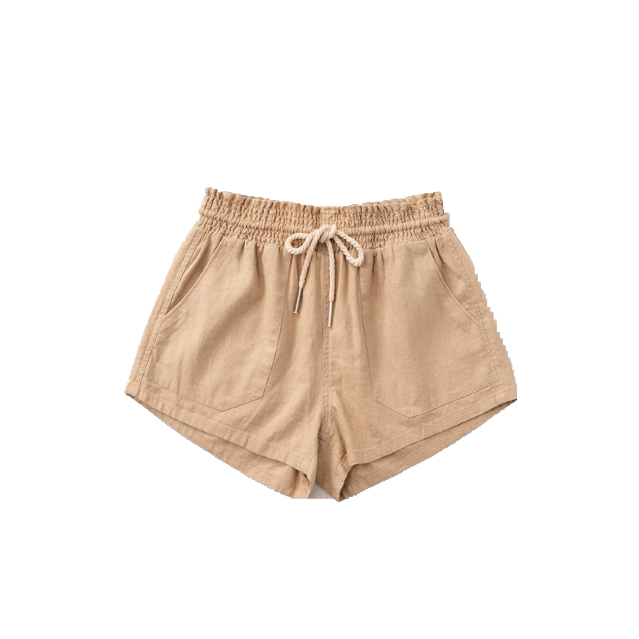 Linen Shorts Basic Pocket Drawstring Elastic Waist Dressy Pull On Bottoms Taupe