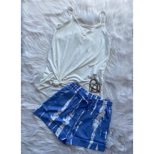 Tie Dye Shorts Elastic Drawstring Pockets Pull On Summer Dressy Bright Blue