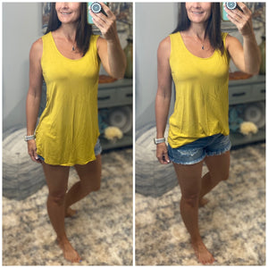 Sexy Scoop Neck Floaty Sleeveless Round Hem Summer Tank Top Yellow